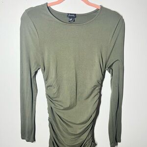 Justify Army Green Ruched Long Sleeve Dress